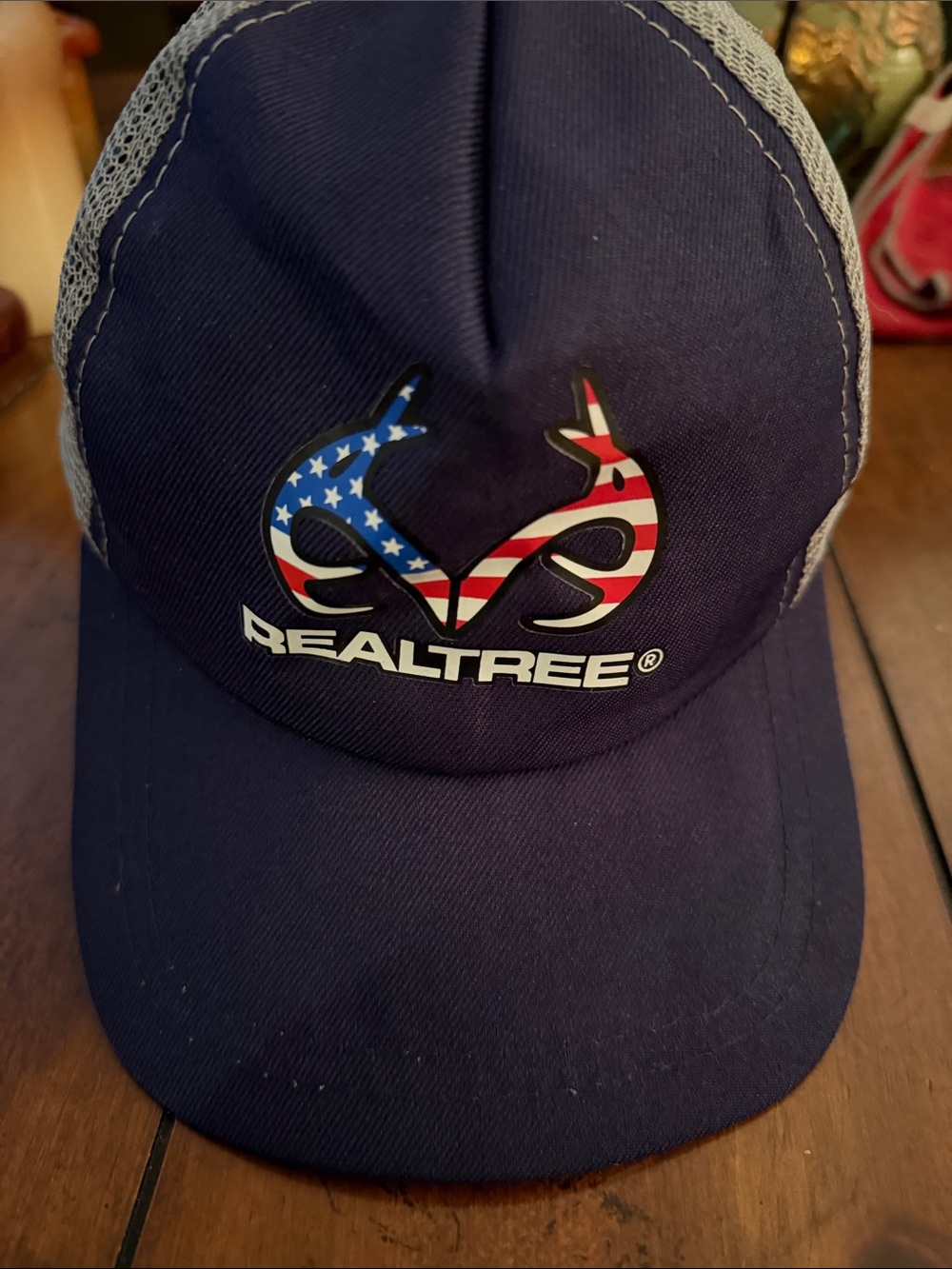 Realtree Navy Hat with American Flag Logo